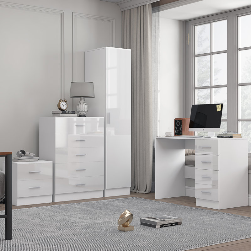 Eva Piece Bedroom Set, White Gloss / Matt White