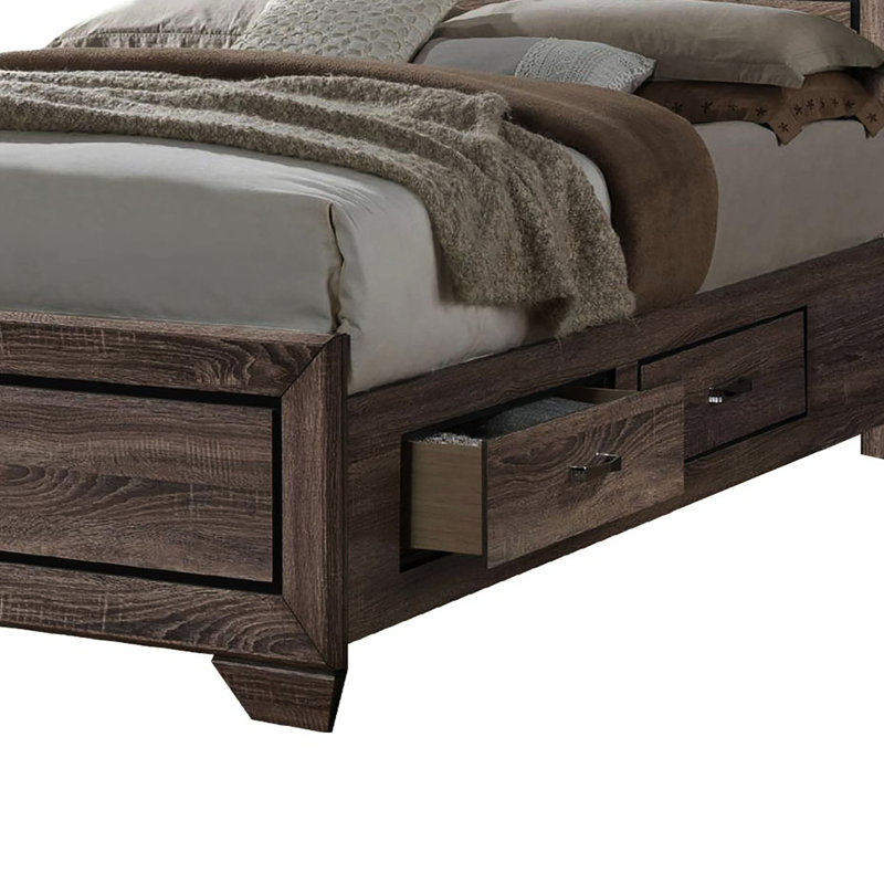 Washed Taupe Queen Bed With Versatile Storage, Transitional Ample Style