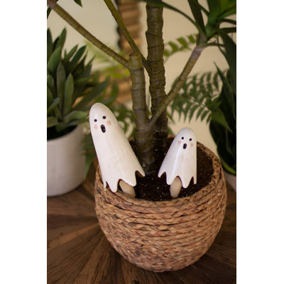  Ceramic Ghost Plant Sticks Set Of 2 – 10.5" H Decorative Halloween Planter Picks In Ceramic Material