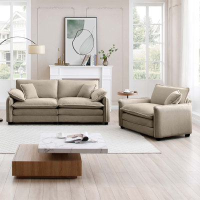 Modern Living Room Sofa Two Pieces Set, Suitable for Living room and Small Apartment , 2 Pieces Sofa Set Consists of a Single Seat Sofa and a 2-Seater