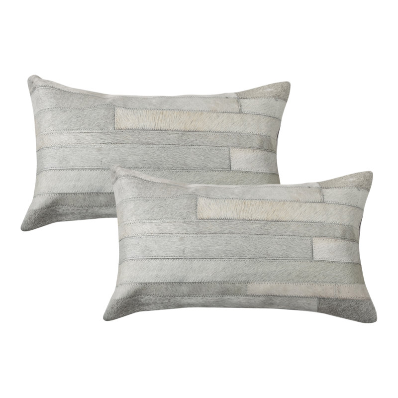 Rectangular Leather Pillow Cover and Insert, Gray