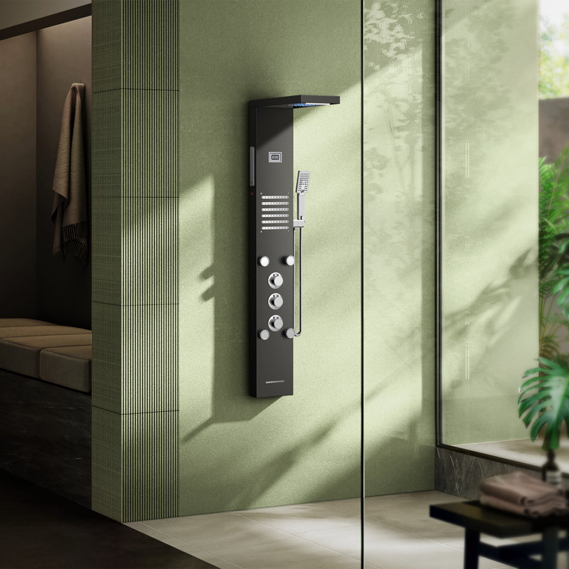 Panneau de douche à DEL 55 po avec pomme de douche fixe, Noir