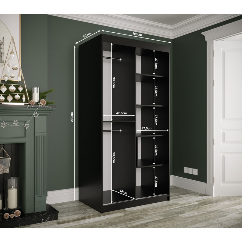 Maike 2 Door Manufactured Wood Wardrobe, 200cm H x 100cm W x 62cm D, White Matt/Marble Finish