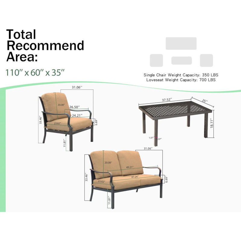 Outdoor 4 Pcs Patio Conversation Set, Beige