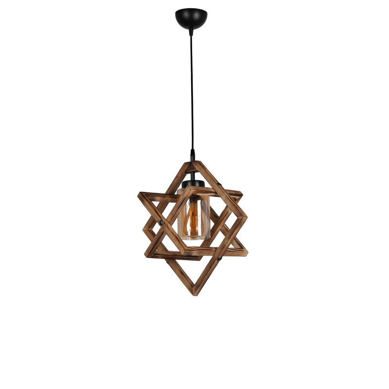 Lustre rustique en bois avec hauteur réglable, finition noyer, 16,9 po de diamètre x 31,5 po de hauteur | Cadre en métal et capuchon en verre | Douille E27, 40 W maximum | Parfait pour les décors de style sud-ouest et champêtre