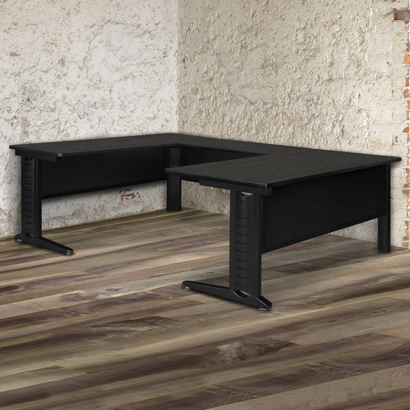 Coquille de bureau Fusion en forme de U, H 29 po x l 66 po x P 30 po, Gris cendre / noir