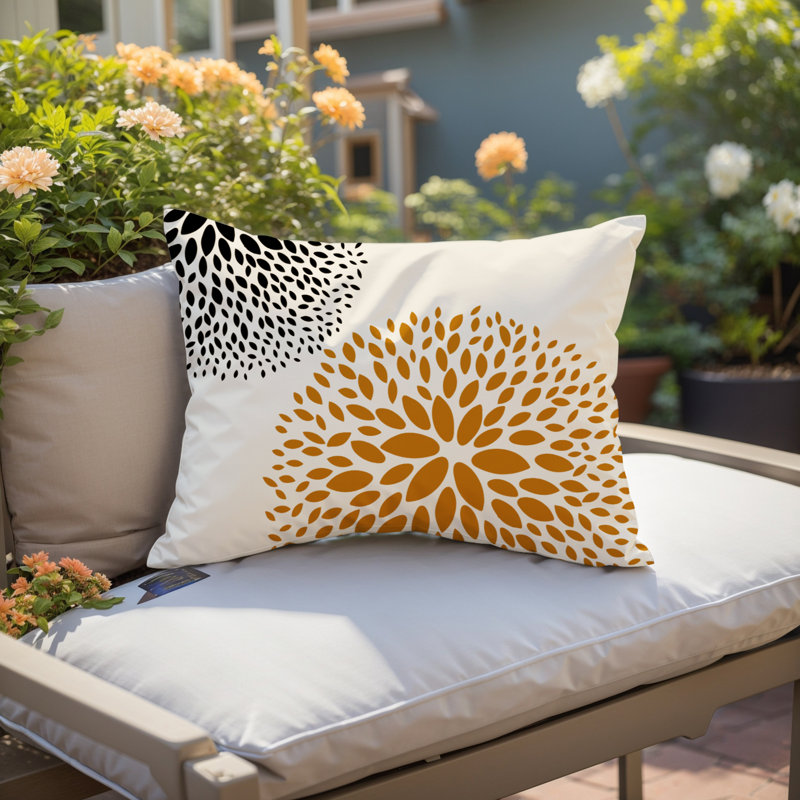 Housse et insert de coussin rectangulaire intérieur / extérieur en polyester filé Bavière, Orange/crème/noir