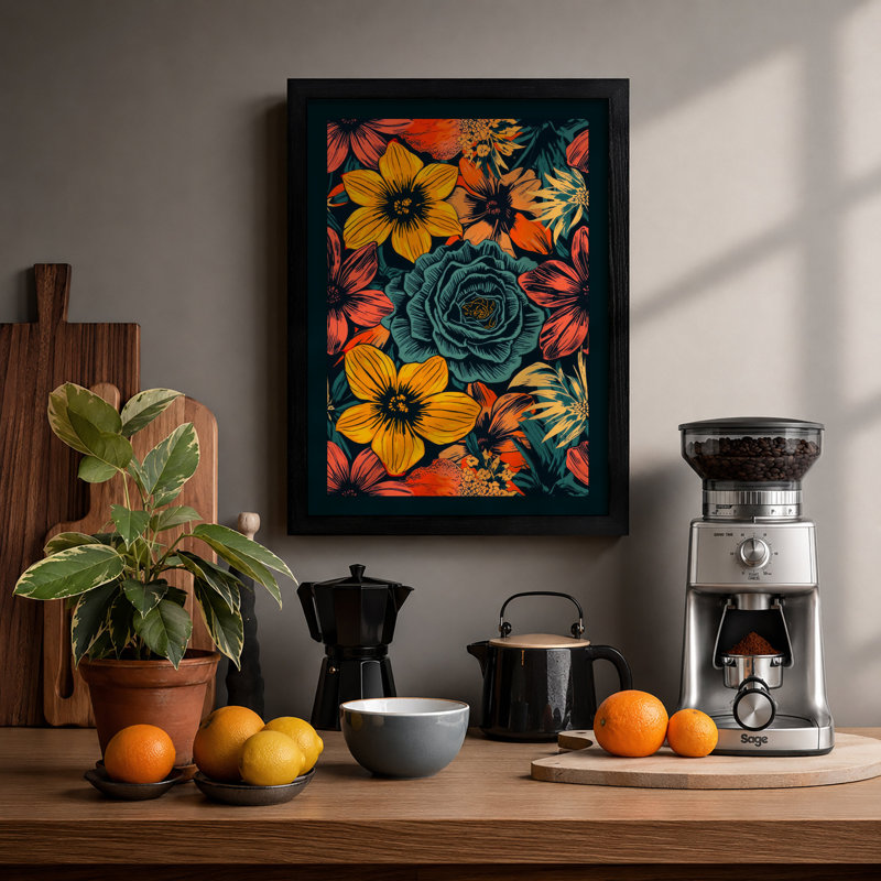 Festive Floral Tapestry Botanical - Framed Print, A2 - 59.4 x 42.0 cm, Black