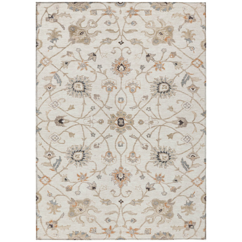 Tapis intérieur lavable floral ivoire et corail 9 pi x 12 pi ivoire