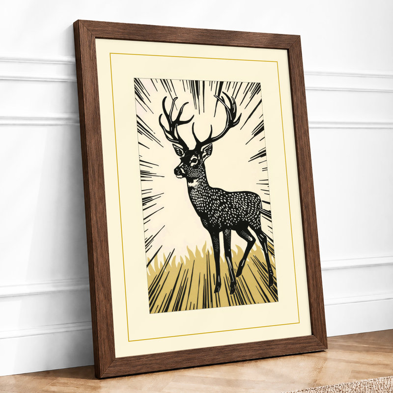 Radiant Deer Japandi - Framed Print, Walnut, A1 - 84.1 x 59.4 cm