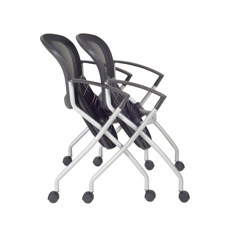 Cadence Black Mesh Nesting Conference Chairs with Fixed Arms