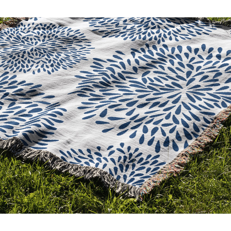 Jeté floral en coton, 50 x 60, Marine