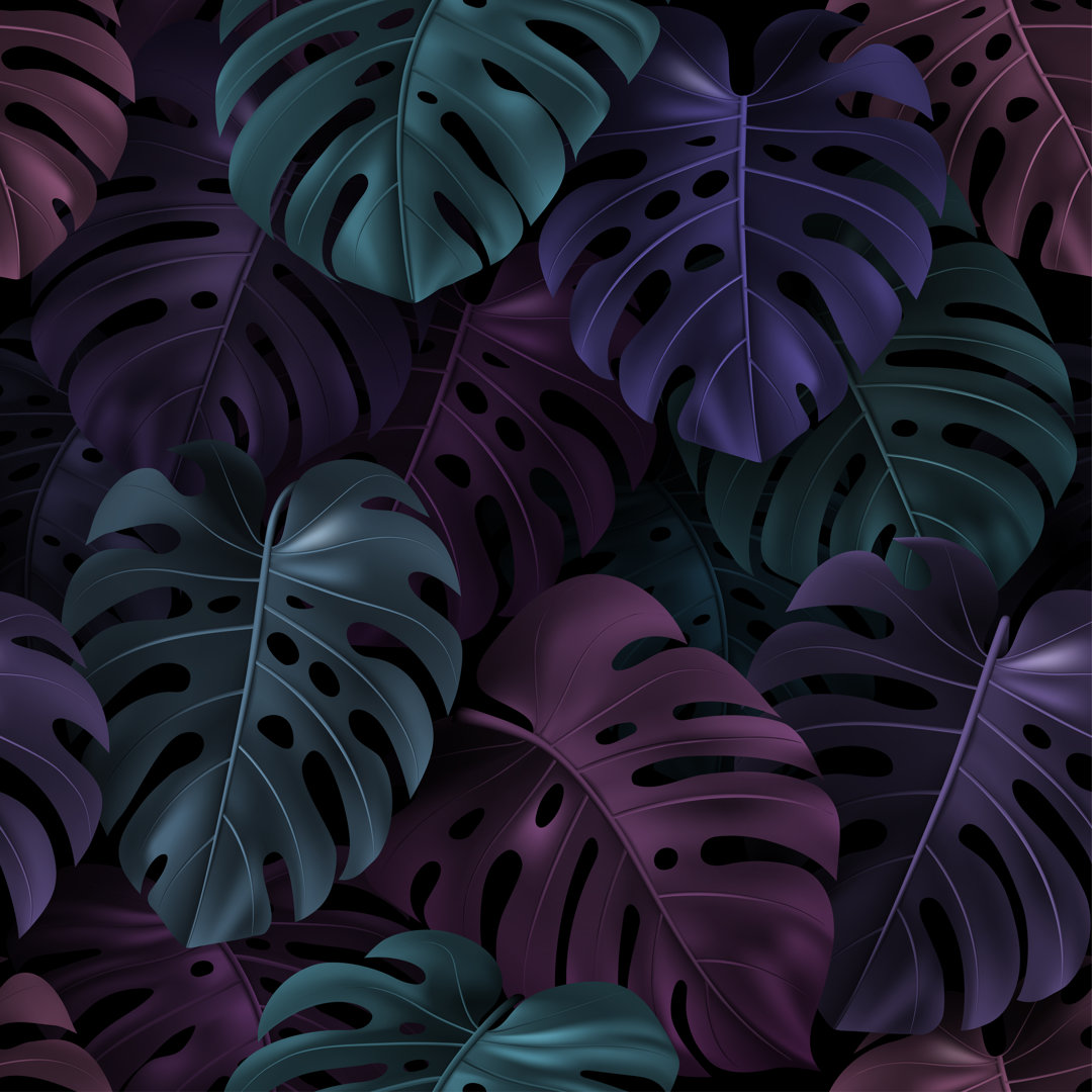 Fyllia Leaves Monstera on Dark Background von Nikolay Vdovichenko - Leinwanddrucke