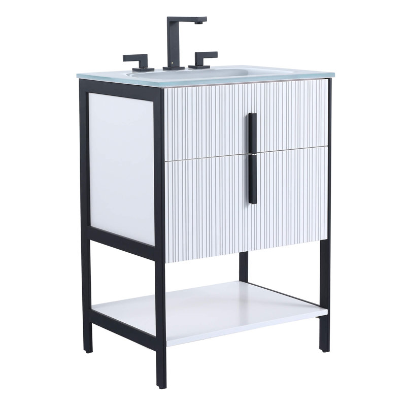 Mirutil Single Bathroom Vanity with Top, Black, White Matte