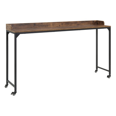 Bureau polyvalent au-dessus du lit en bois brun rustique avec hauteur réglable, pieds en métal avec roulettes, table de lit 1pc, table d'ordinateur portable pour lit, table de petit déjeuner