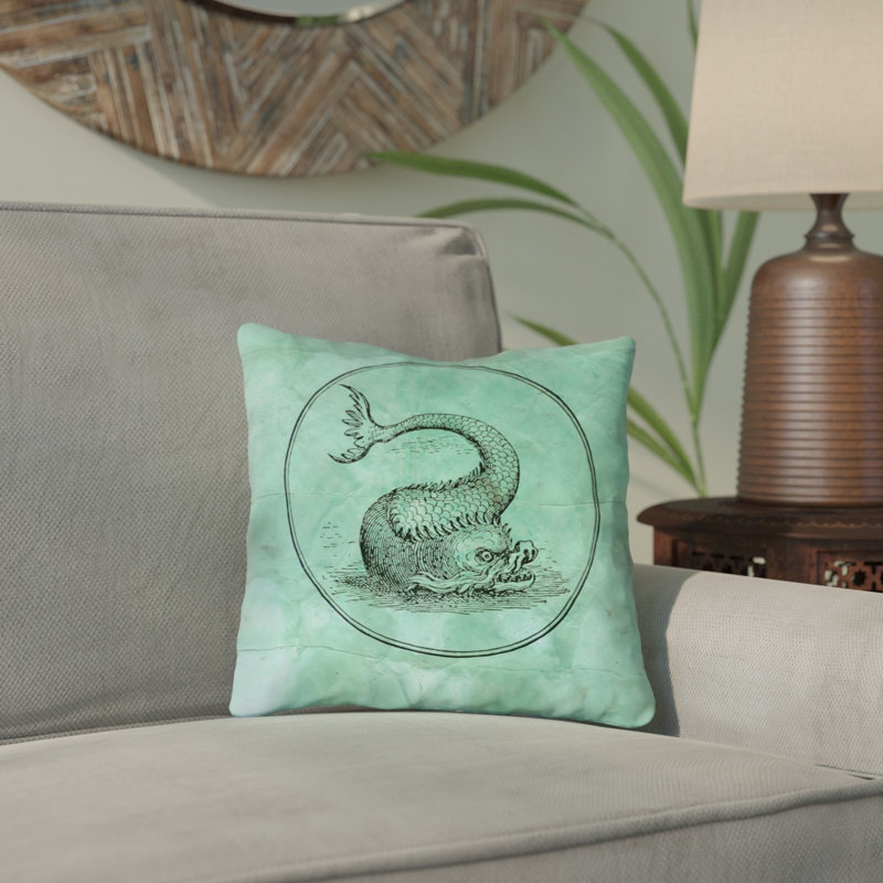 Coussin décoratif à imprimé double face vert rétro sea monster sergé Katelyn Smith, 26 po x 26 po, Housse de coussin