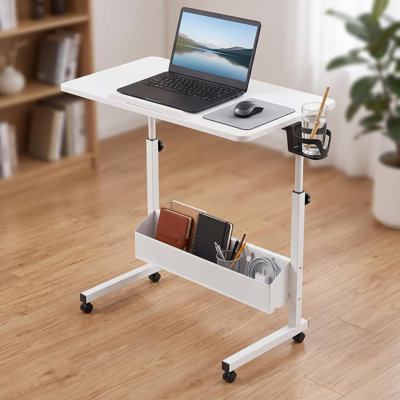 Table roulante pliante pour plateau de télévision, bureau mobile à hauteur réglable et inclinable avec roulettes verrouillables, table à manger en bois pour le bureau de la chambre à coucher