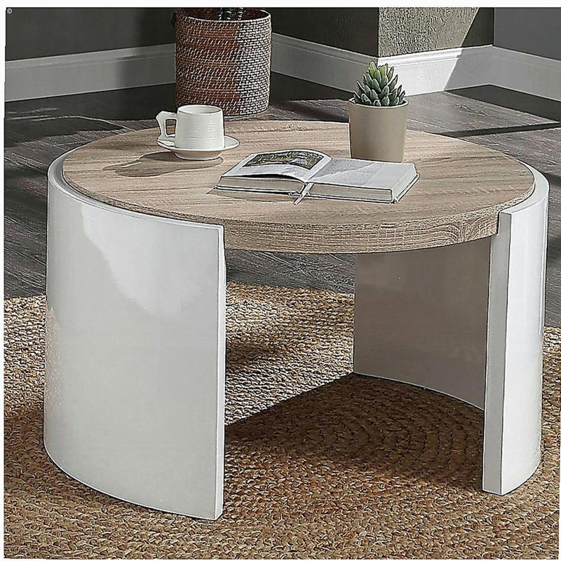 Oak and white glossy 1 drawer coffee table