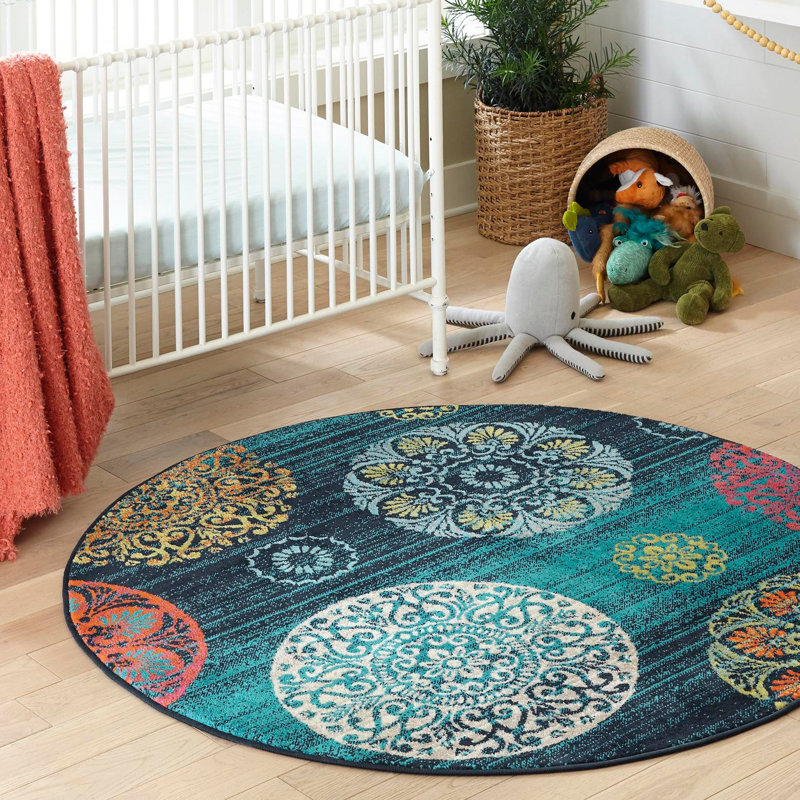 Akridge Floral Indoor Rug, Round 5'3"