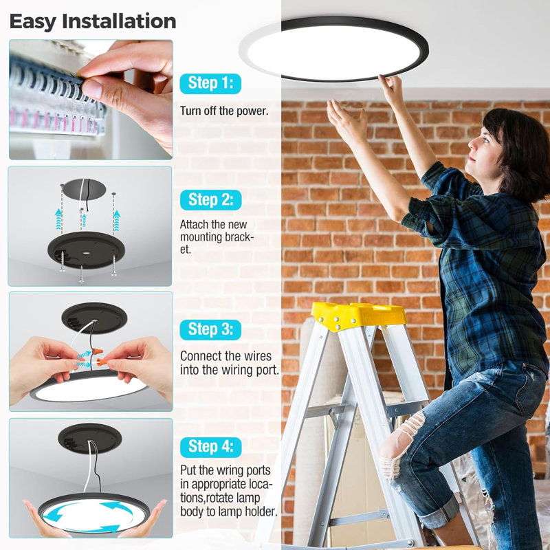 Plafonnier encastré 13 pouces, paquet de 3, plafonnier ultra-plat à DEL 2800LM 28W, 3000K, 4500K, 6000K, plafonnier à profil bas sélectionnable pour chambre à coucher, cuisine et salon
