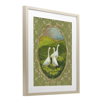 Cottage Core Geese Framed Print Under Glass, design by Evelyn Coleman