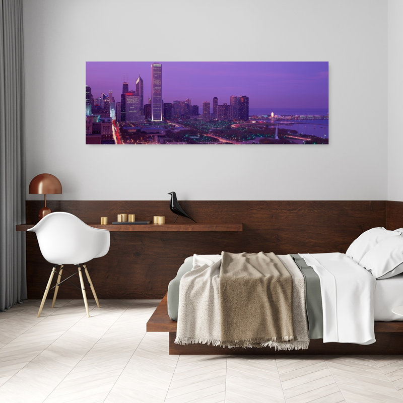 «Evening Chicago Il Usa», art contemporain abstrait urbain, H 20 po x l 60 po