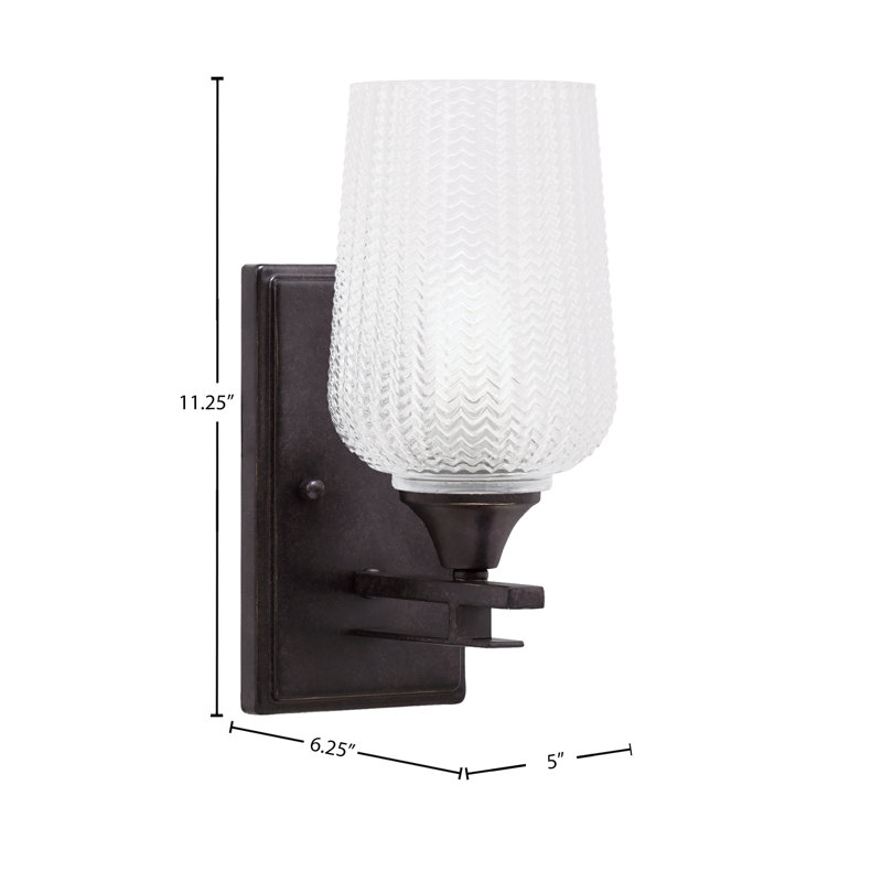 Uptowne Wall Sconce Shown In Dark Granite Finish With 5" Textured Glass, Clear
