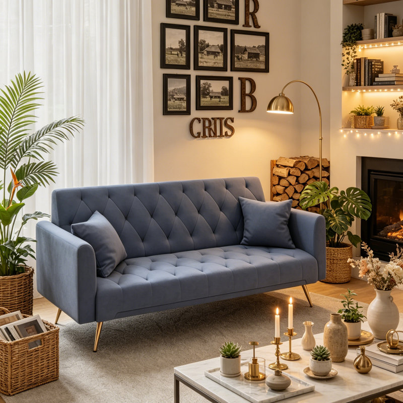Canapé-lit rembourré de style moderne 71,65 po, Grey Velvet