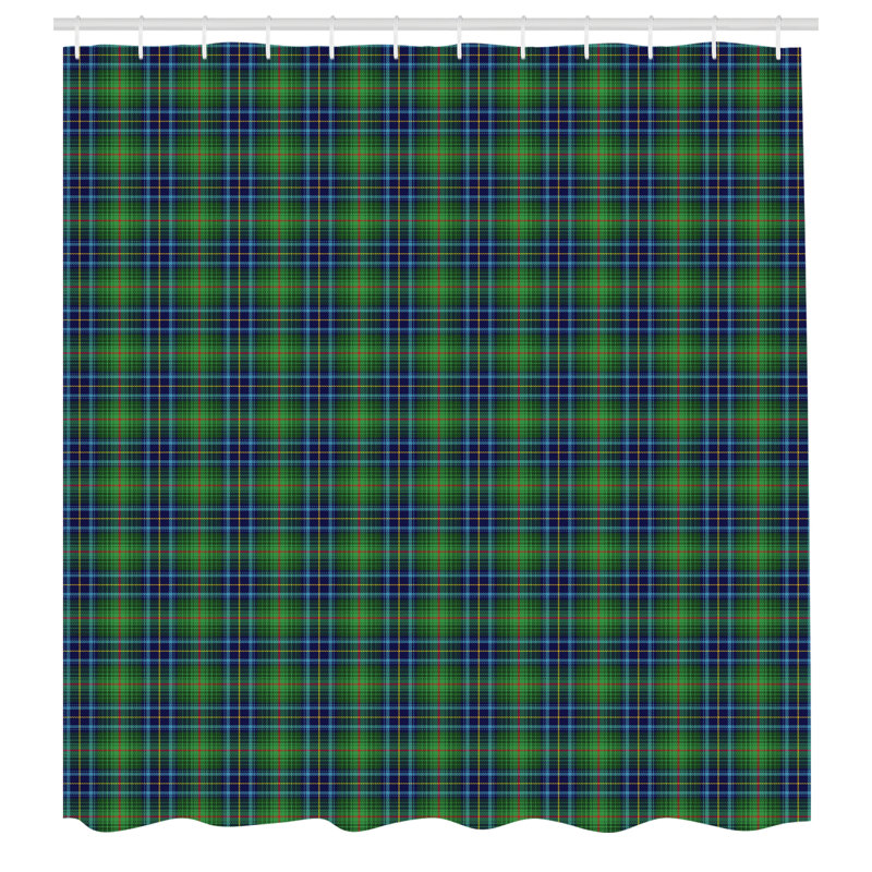 Plaid Shower Curtain with Hooks Included, Green, 70" H x 69" W