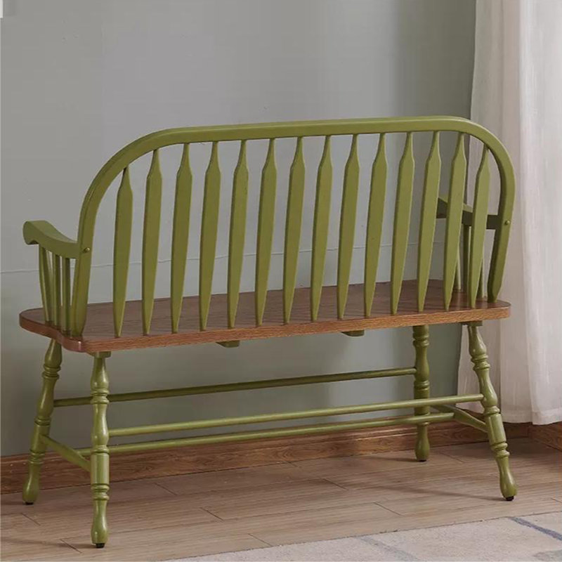 Banc double en bois massif avec dossier vintage, Vert