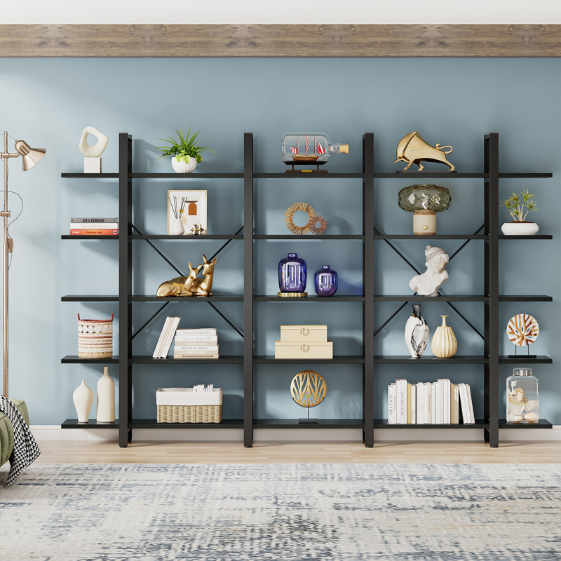 Industrial Black 72-Inch 5-Tier Metal and MDF Bookshelf