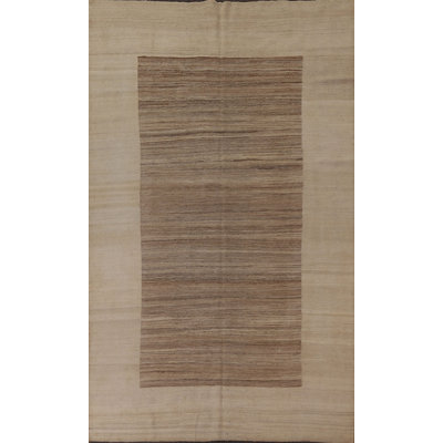 Tapis brun / beige oriental en laine tissé à plat à la main 6 pi 8 po x 9 pi 10 po Oriental