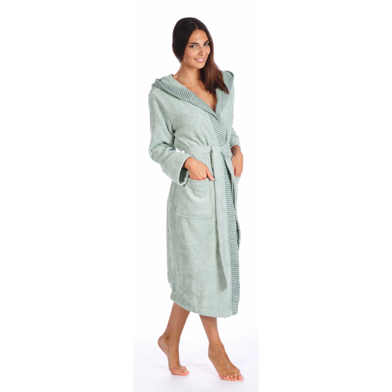 Benny Girl / Woman+ Mid-Calf Bathrobe with Pockets and Hood, 120cm L x 100cm W, Gravel