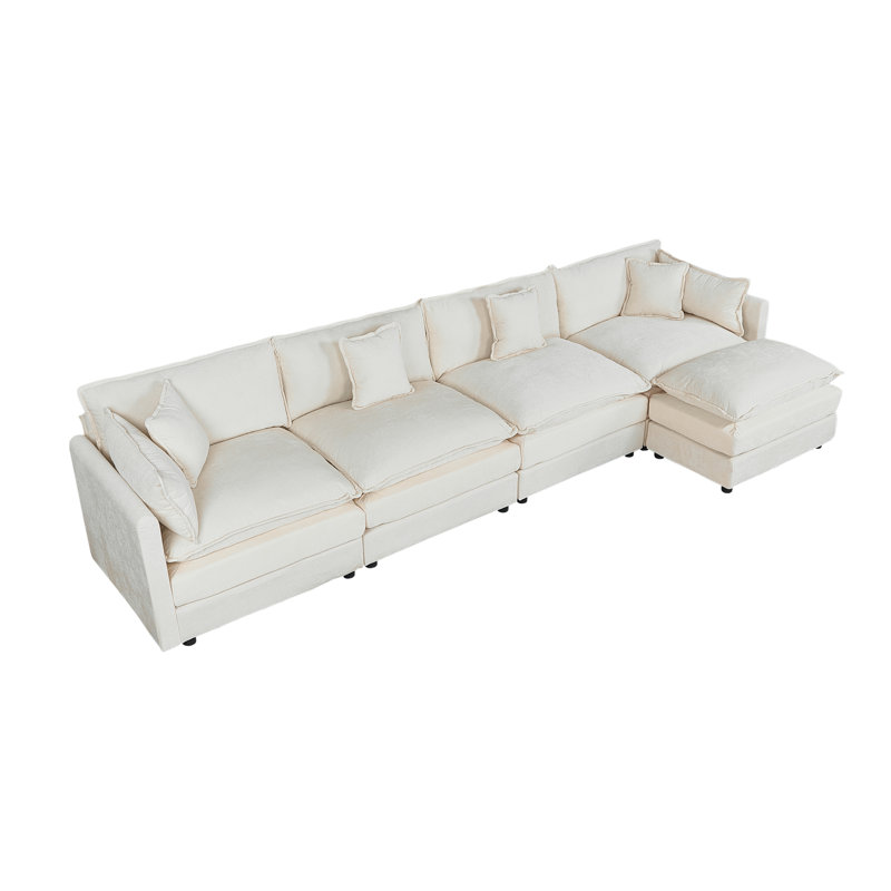 Canapé-lit en chenille moderne avec repose-pieds, H 33,85 po x l 147,22 po x P 35,82 po, Chenille beige