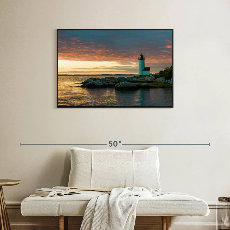Coucher de soleil sur le phare d'Annisquam, Cadre flottant noir, 37 po x 25 po