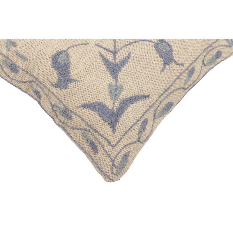 Housse et insert de coussin carré 100% laine, Beige / bleu géométrique 2