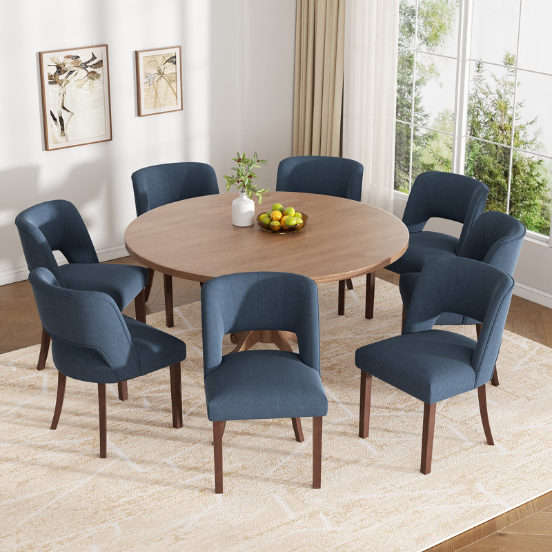 Chaise d'appoint rembourrée en bois massif, Bleu très foncé