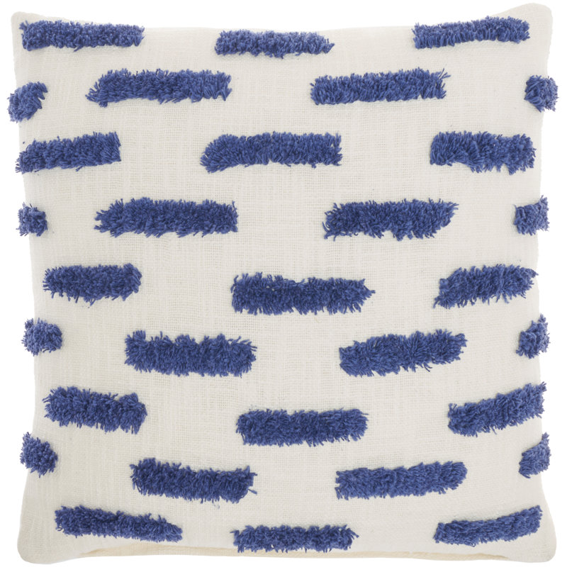 18" Square Blue Tufted Cotton Throw Pillow