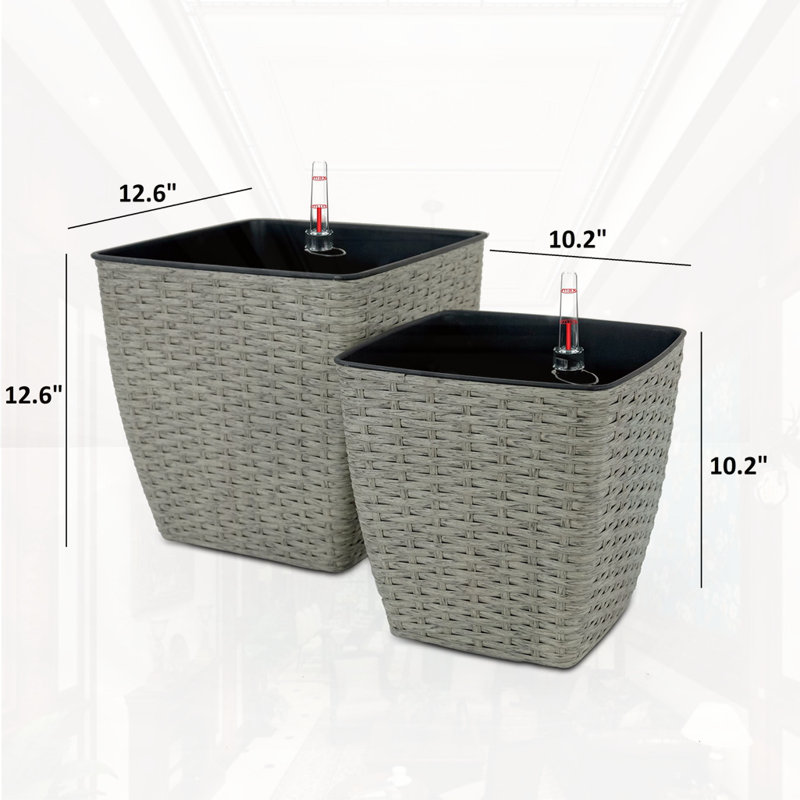 Paquet de 2 pots de fleurs à arrosage automatique, Gris