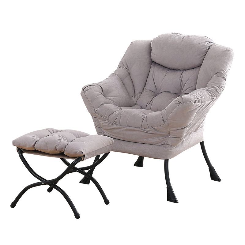 Abramson Lazy Chair, Modern Lounge Accent Chair with Armrests and a Side Pocket, Light Gray Velvet, No