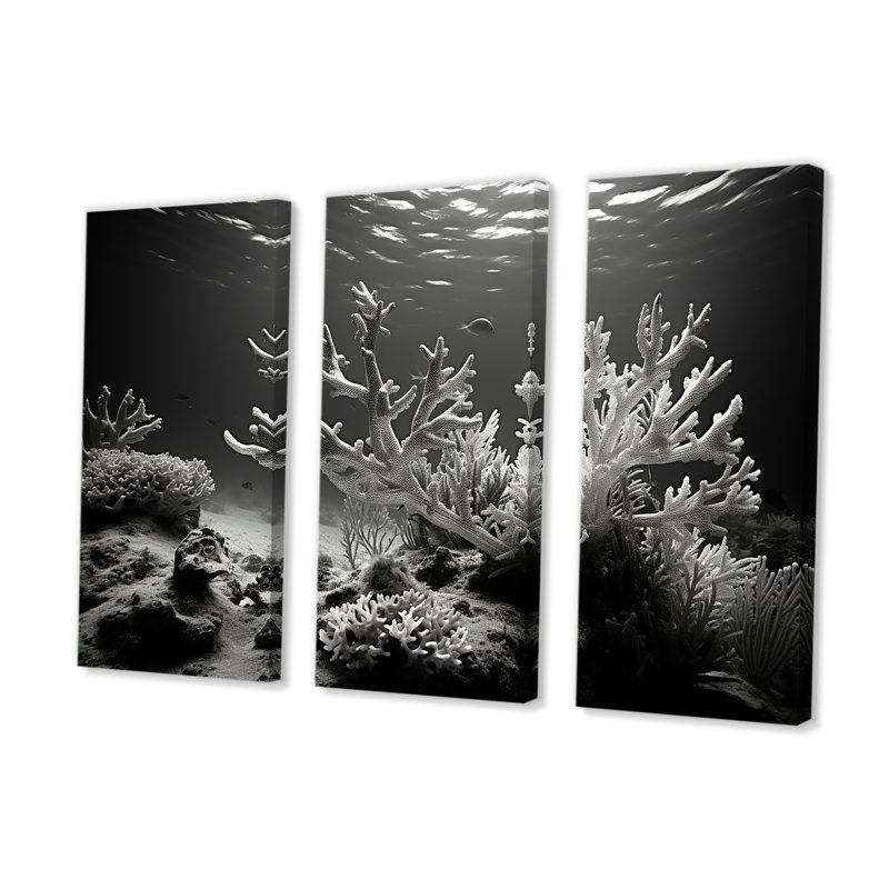 Ensemble de décorations murales noir et blanc corail anémone Royaume V - Corail sous l'eau, H 28 po x l 36 po x P 1 po