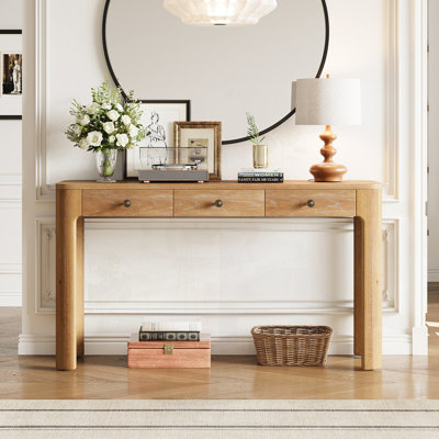 Console rustique avec coins arrondis pour la sécurité, table d'entrée avec 3 tiroirs dissimulés, table de canapé robuste avec des pieds épais pour le couloir et le salon