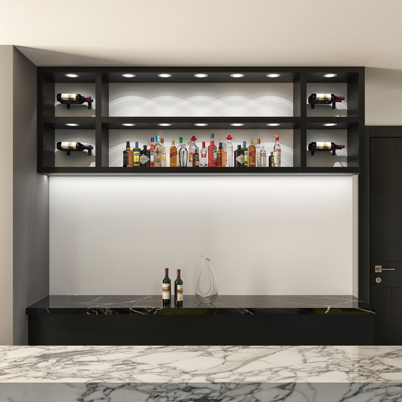 Support à vin mural en métal 2 bouteilles Indurial - 4 po de hauteur, 4" H x 13" W x 8.5" D, Chrome luxueux
