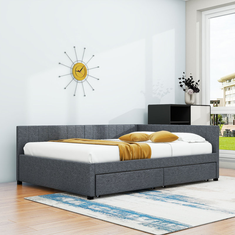  Mildaras Upholstered Sofa Daybed with 2 Storage Drawers, Gray