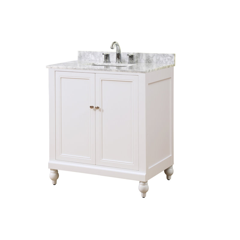 Pearl White 32" Vanity with Carrara Marble Top