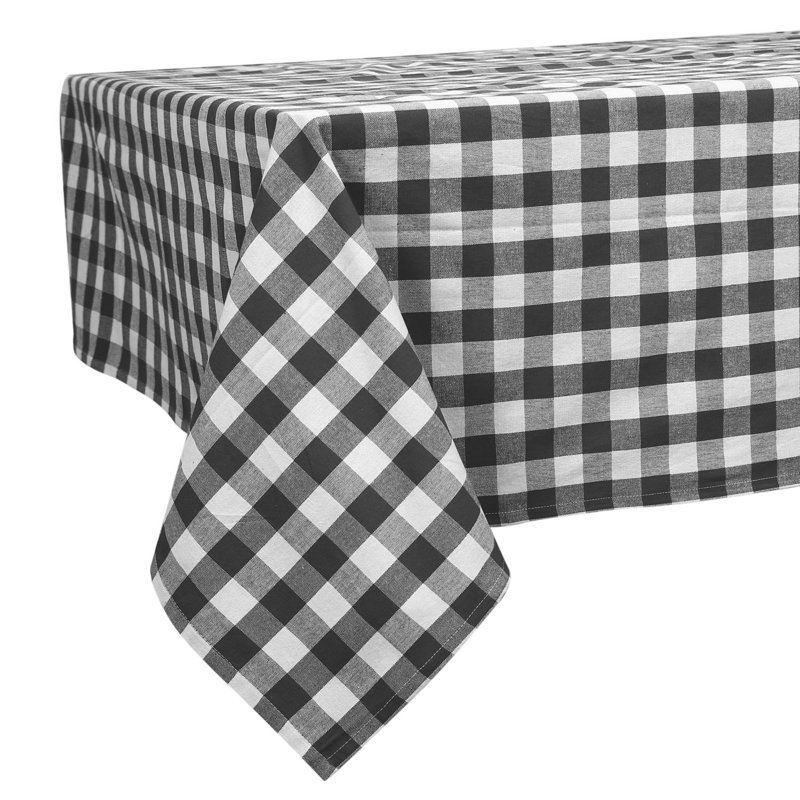 Knopp Plaid 100% Cotton Tablecloth, Black, 108" L x 60" W