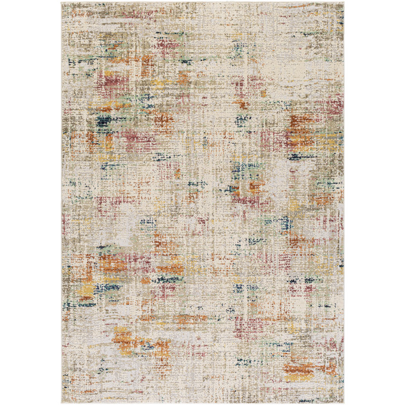 Diorio Abstract Cream/Saffron Area Rug, Rectangle 6'7" x 9'6"