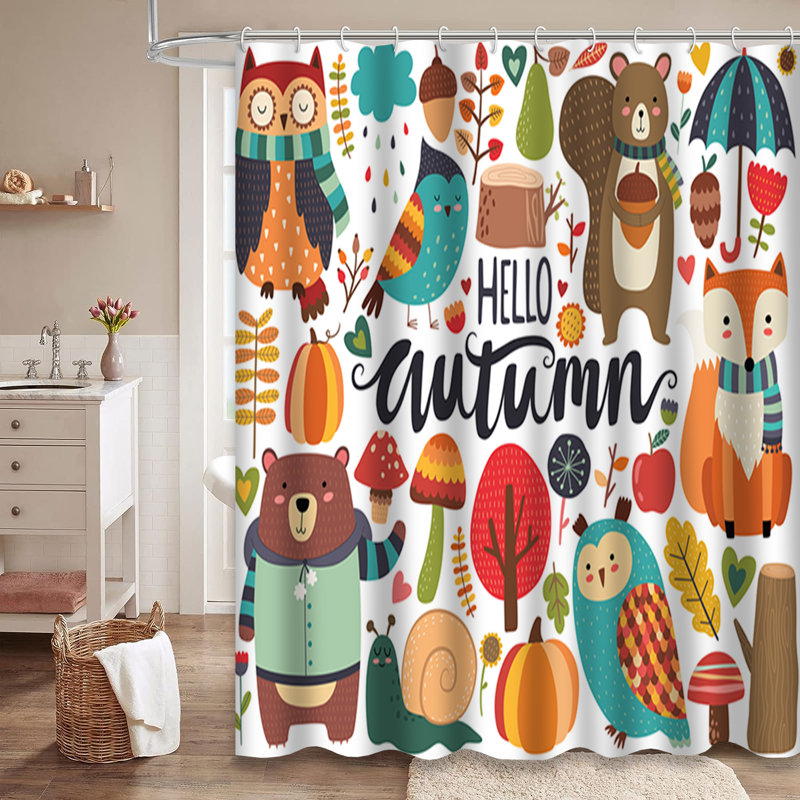 Rideau de douche mignon avec 12 crochets, L 72 po x l 84 po