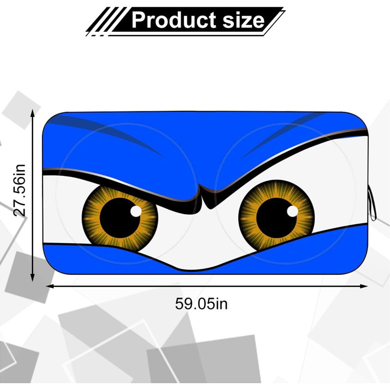 Pare-brise de voiture pare-soleil, pare-soleil Funny Eyes, ruban noir résistant à l'usure, pliable 59 po x 27,5 po, Bleu