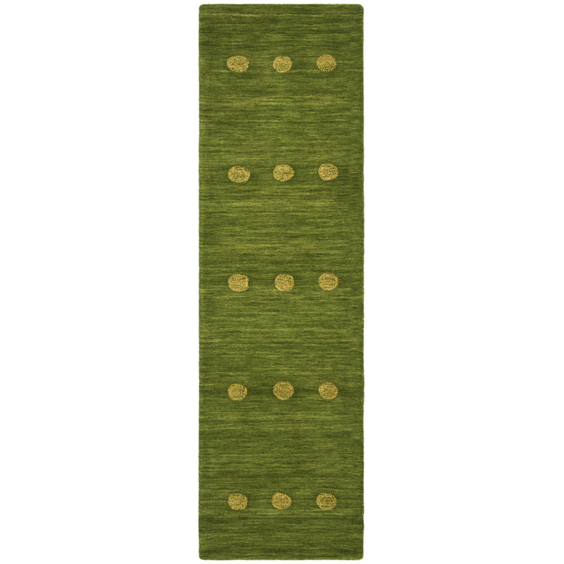 Tapis vert en laine tissé à la main à pois Pixley, Tapis de couloir 2 pi 3 po x 6 pi
